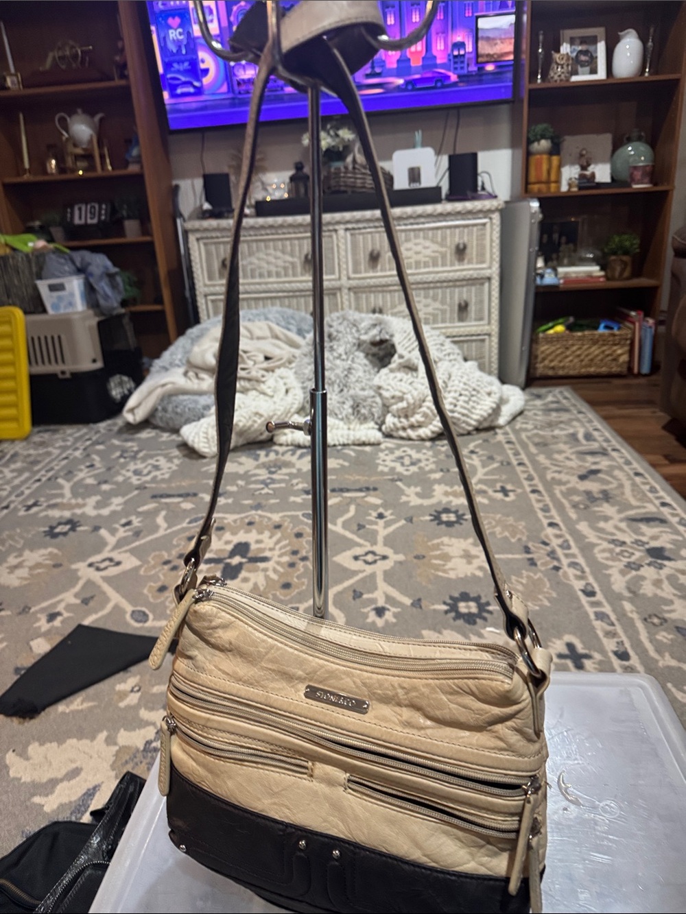 Two-Tone Beige and Black Crossbody Stone & Co - Women's Shoulder Bag